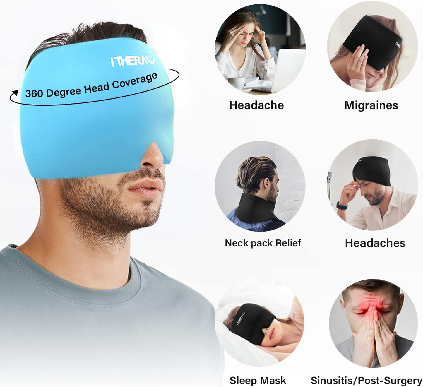 Gorro de alivio para migrañas y estrés
